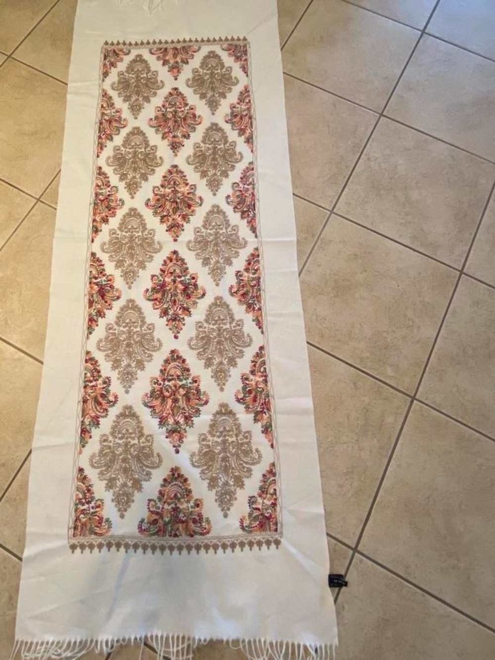 Cream White full embroidered Wrap with fringe